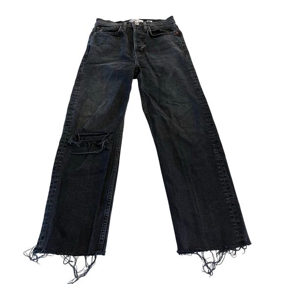 Re/Done Ultra High Rise Stove Pipe Jeans in Vintage Black Destroy Size 26 - Picture 3 of 13